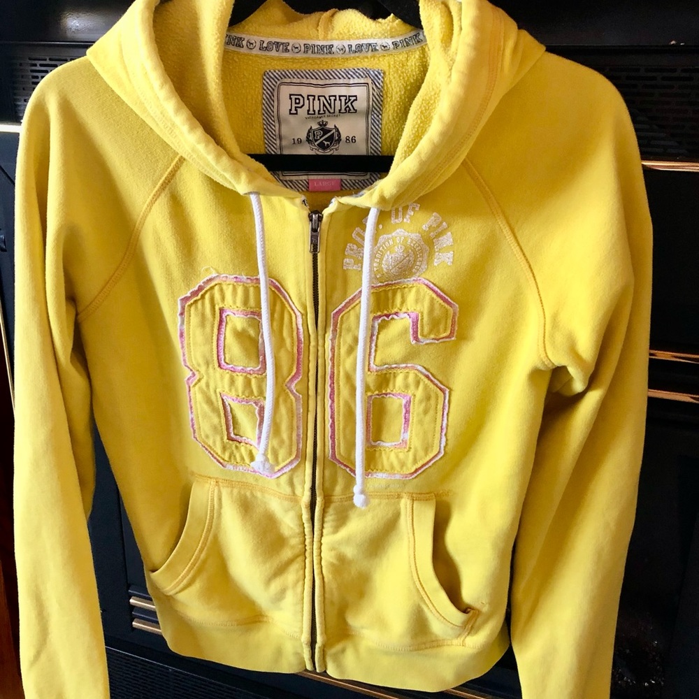 Vintage Victoria’s Secret PINK 86 yellow heavy duty zipper front hoodie adorable